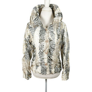 Insight New York Artsy Animal Print Jacket Freeform Collar Chic Stretch Size 10